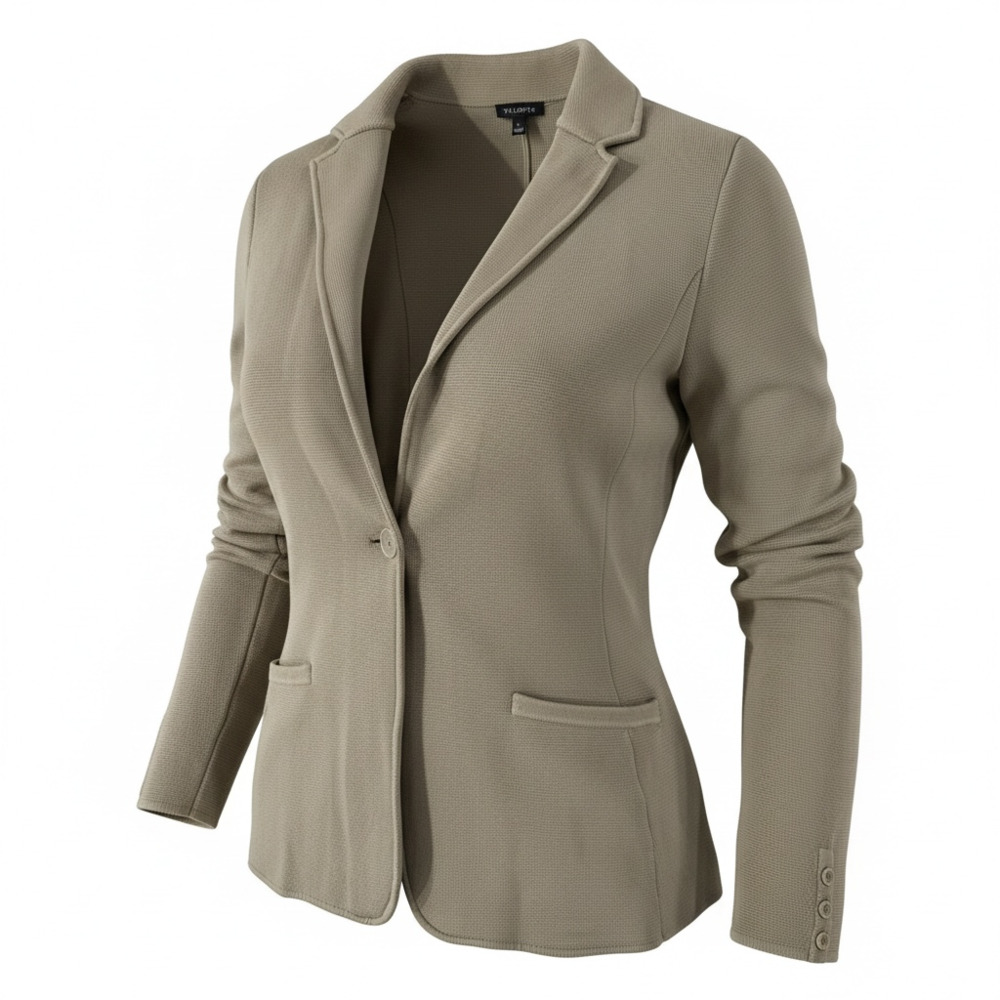 Talbots Women's Olive Green Cotton-Blend Knit Blazer with Button Cuffs